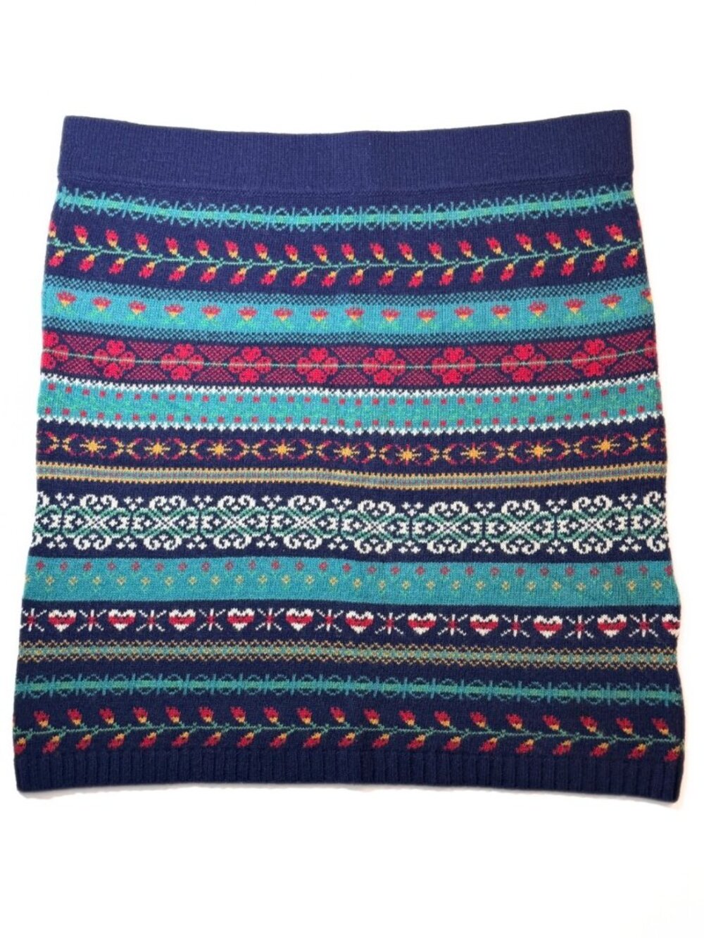 Louie Lucie Rondane Fair Isle Knit Skirt Womens L Smoke Blue Lambswool Blend NWT